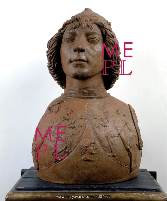 : Terracotta bust of young warrior : Terracotta bust of young warrior