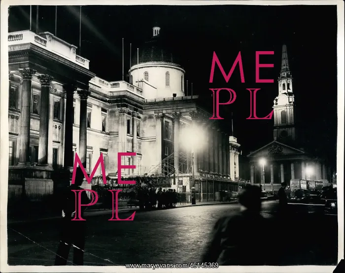 : Test of Coronation floodlighting, National Gallery, London : Test of Coronation floodlighting, National Gallery, London