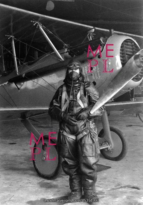 : Test pilot Paul King in a fur lined leather flying : Test pilot Paul King in a fur lined leather flying