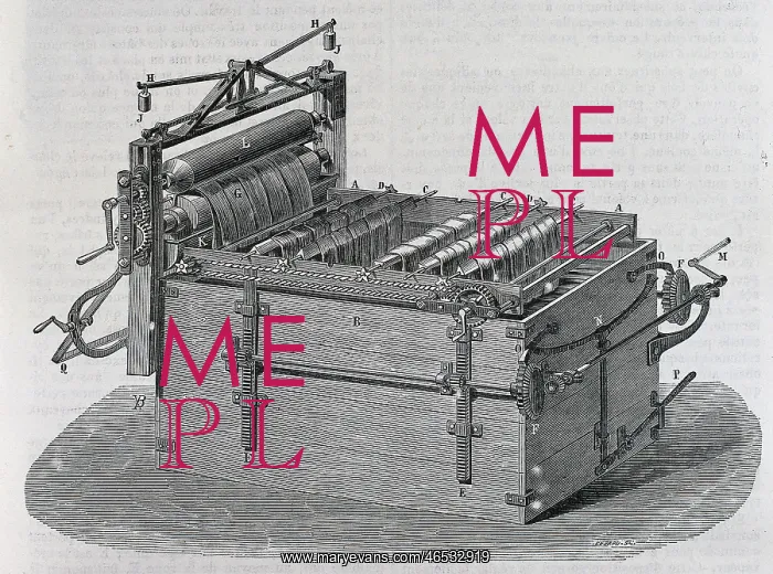 : Textile machine. Engraving. SPAIN. Madrid. Instituto : Textile machine. Engraving. SPAIN. Madrid. Instituto