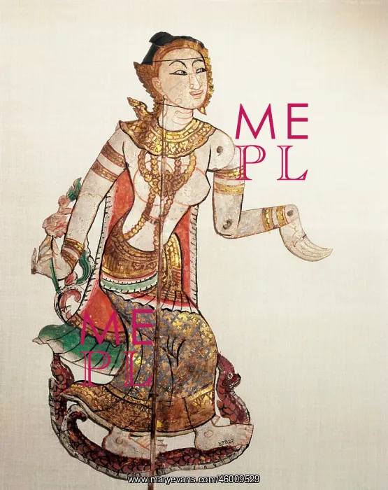: Thai Arts. Thai, Nang Talung figure, princess, 19th century, cut and painted leather : Thai Arts. Thai, Nang Talung figure, princess, 19th century, cut and painted leather