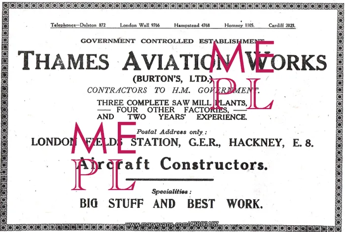 : Thames Aviation Works.- Aircraft Constructors & Sawmills : Thames Aviation Works.- Aircraft Constructors & Sawmills