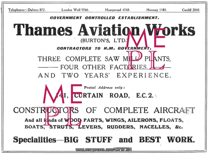 : Thames Aviation Works.- Burtons Ltd. Sawmills : Thames Aviation Works.- Burtons Ltd. Sawmills