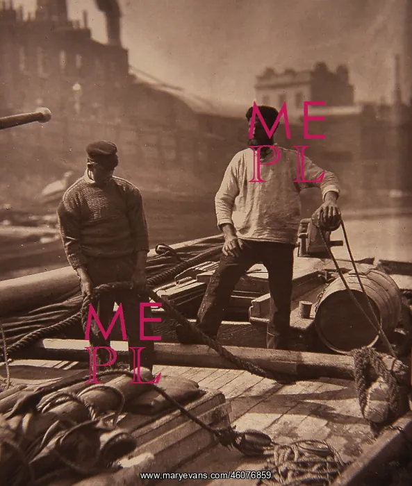  : Thames lightermen standing on barge, London