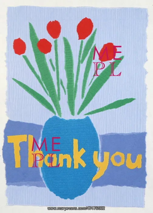  : Thank You ' red tulips in a blue vase