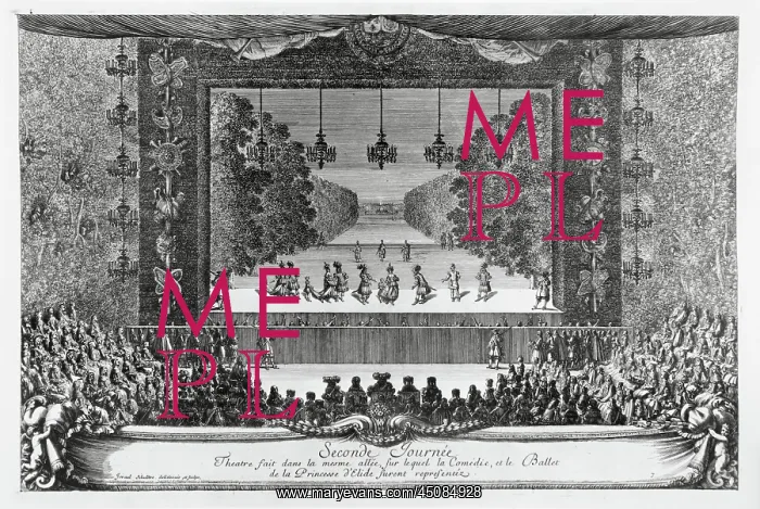 : Theatre performance, Versailles, engraving : Theatre performance, Versailles, engraving