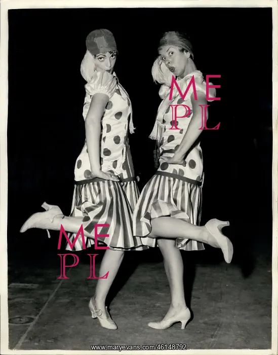 : Thelma Baker and Pat Denby rehearse flapper routine, London : Thelma Baker and Pat Denby rehearse flapper routine, London