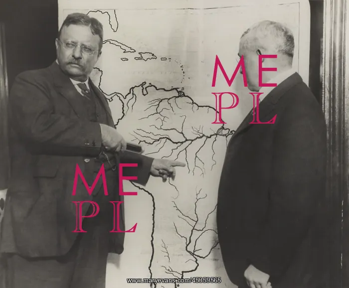 : Theodore Roosevelt pointing at the area explored : Theodore Roosevelt pointing at the area explored