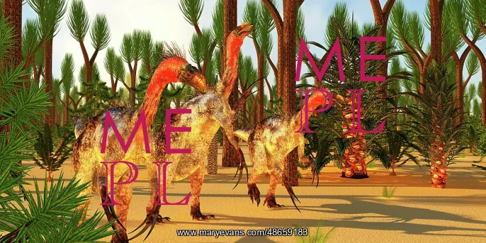 : Therizinosaurus dinosaurs hunt for prey among : Therizinosaurus dinosaurs hunt for prey among