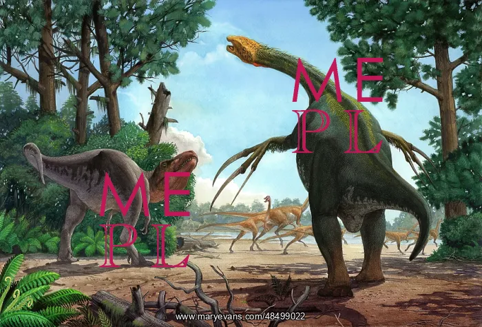  : A Therizinosaurus prevents a young Tarbosaurus in his hunt ?