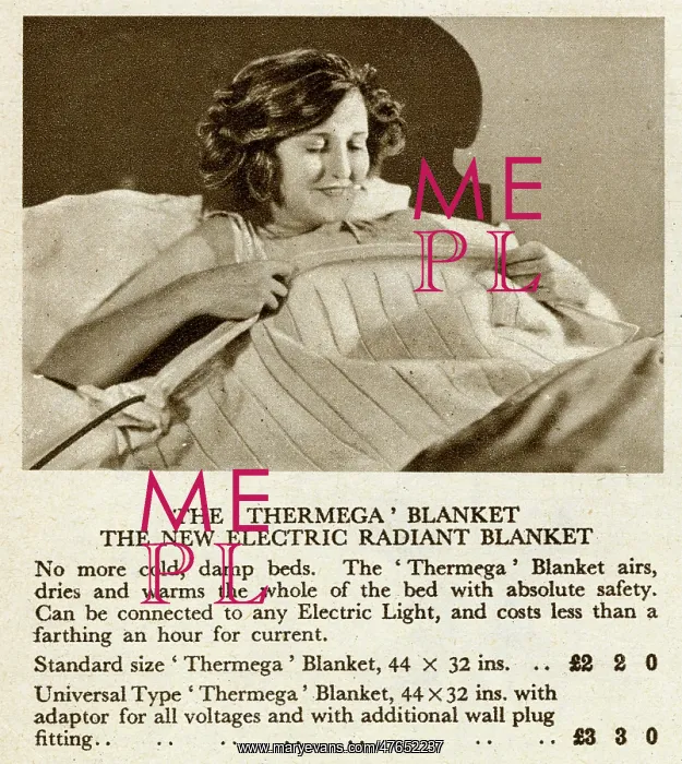 : Thermega electric blanket 1929 : Thermega electric blanket 1929