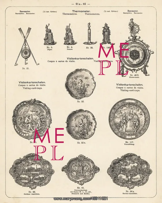 : Thermometer, barometer and engraved visiting card tray : Thermometer, barometer and engraved visiting card tray