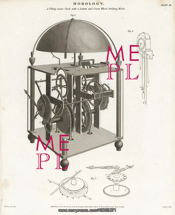 : Thirty-hour clock with a larum and count wheel striking work : Thirty-hour clock with a larum and count wheel striking work