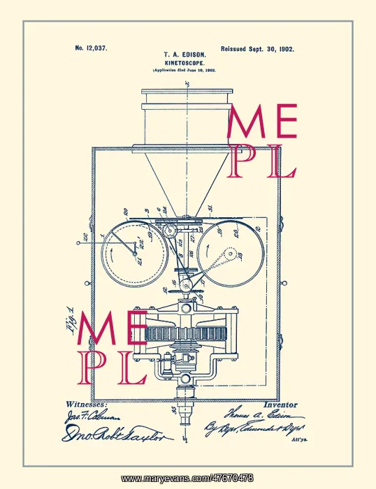 : Thomas Edison, Kinetoscope Patent, 1902 : Thomas Edison, Kinetoscope Patent, 1902