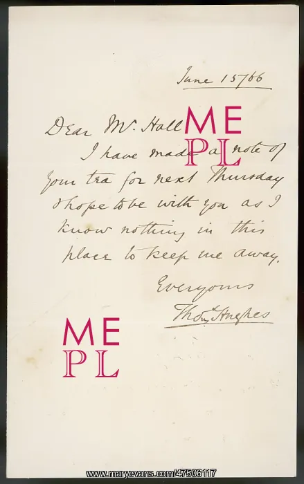 : THOMAS HUGHES / LETTER : THOMAS HUGHES / LETTER