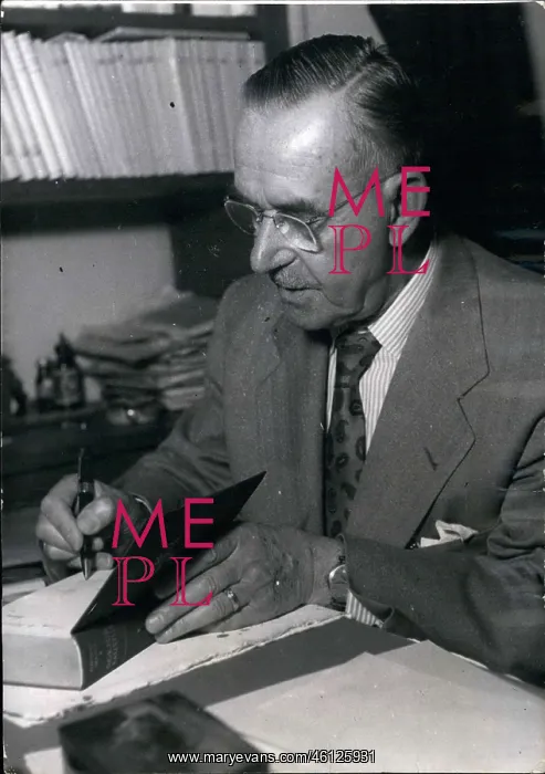 : Thomas Mann, German writer, at book signing, Paris : Thomas Mann, German writer, at book signing, Paris