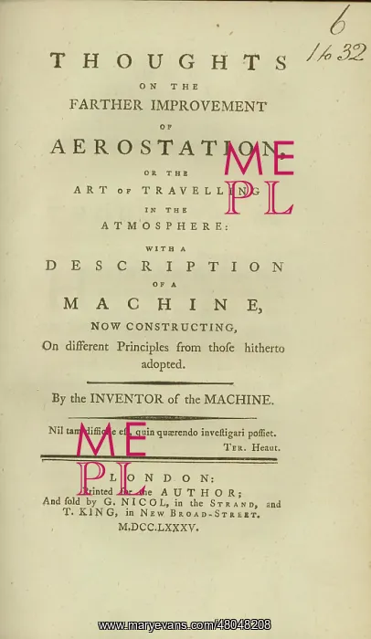 : Thoughts of the Farther Improvement of Aerostation : Thoughts of the Farther Improvement of Aerostation