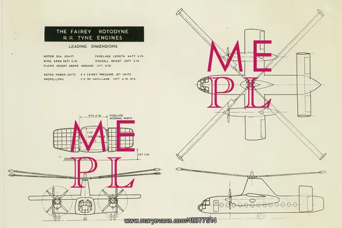 : Three-view drawing of a Fairey Rotodyne : Three-view drawing of a Fairey Rotodyne