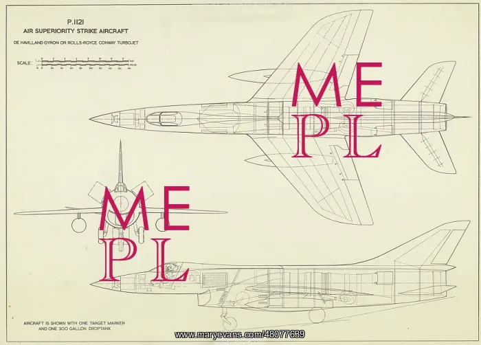: A three-view drawing of the Hawker P1121 : A three-view drawing of the Hawker P1121