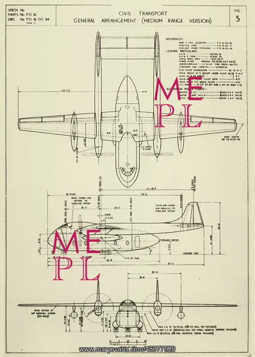 : Three-view drawing of the Short PD16 (Medium range version) : Three-view drawing of the Short PD16 (Medium range version)