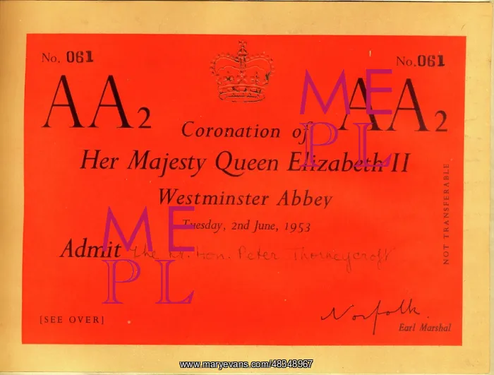 : Ticket for Coronation of Queen Elizabeth II : Ticket for Coronation of Queen Elizabeth II