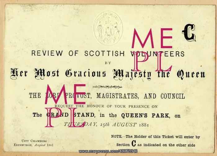: Ticket to Review of Scottish Volunteers, Edinburgh, Scotland : Ticket to Review of Scottish Volunteers, Edinburgh, Scotland