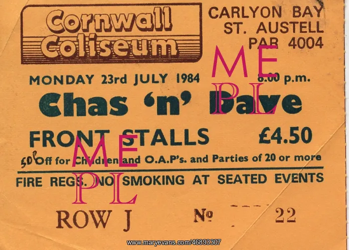 : Tickets - Cornwall, Coliseum, Chas n Dave : Tickets - Cornwall, Coliseum, Chas n Dave