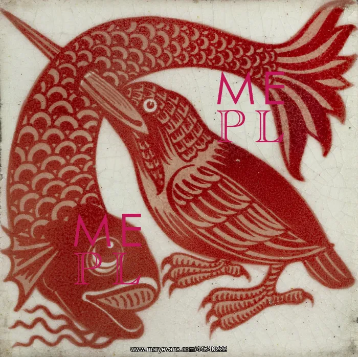 : Tile with kingfisher with beak through fish : Tile with kingfisher with beak through fish