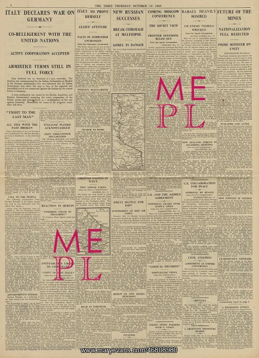 : The Times Italy declares war on Germany : The Times Italy declares war on Germany