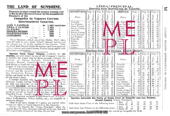 : Timetable, inter-island service, Canary Islands : Timetable, inter-island service, Canary Islands