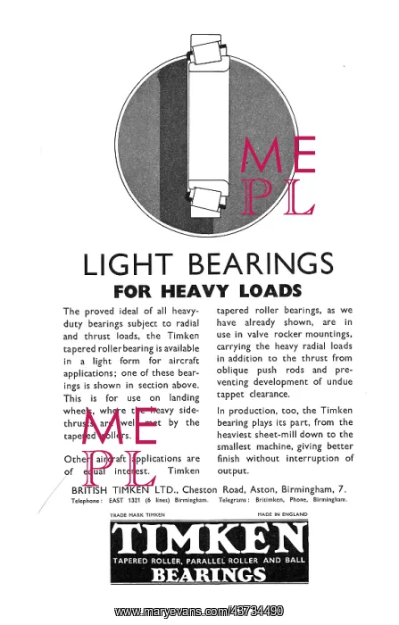  : Timken Bearings 1937