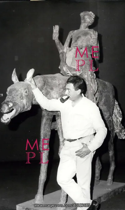 : Tinguely with equestrian iron sculpture, Paris : Tinguely with equestrian iron sculpture, Paris