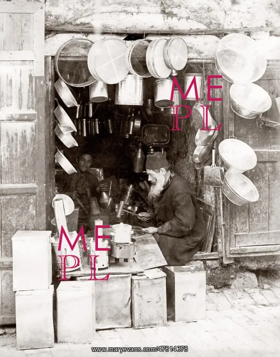  : Tinsmith at work in his shop, Cairo, Egypt, c.1880's