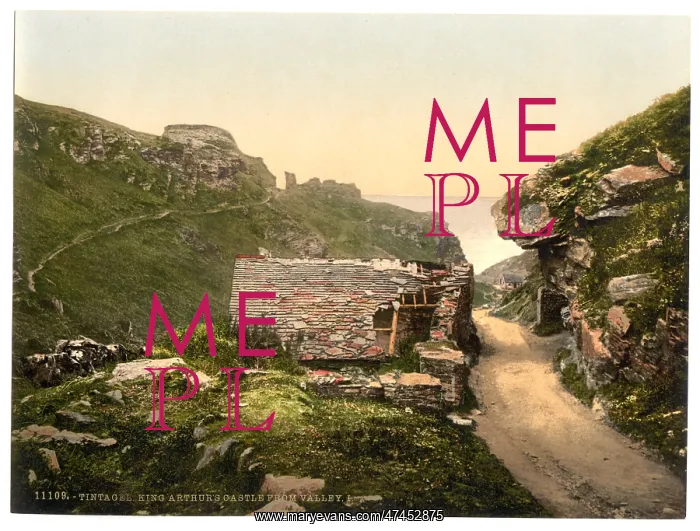 : Tintagel, King Arthur's Castle from valley, I, Cornwall, Eng : Tintagel, King Arthur's Castle from valley, I, Cornwall, Eng