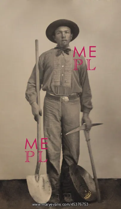 : Tintype portrait of a man with his gold mining : Tintype portrait of a man with his gold mining