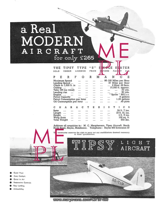 : Tipsy Types Single Seater Aircraft: OO-TIP : Tipsy Types Single Seater Aircraft: OO-TIP