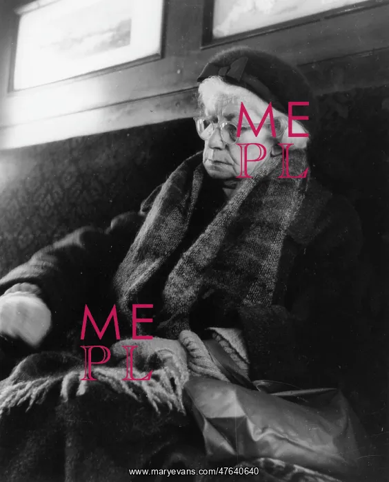  : Tired elderly woman sleeping on a train