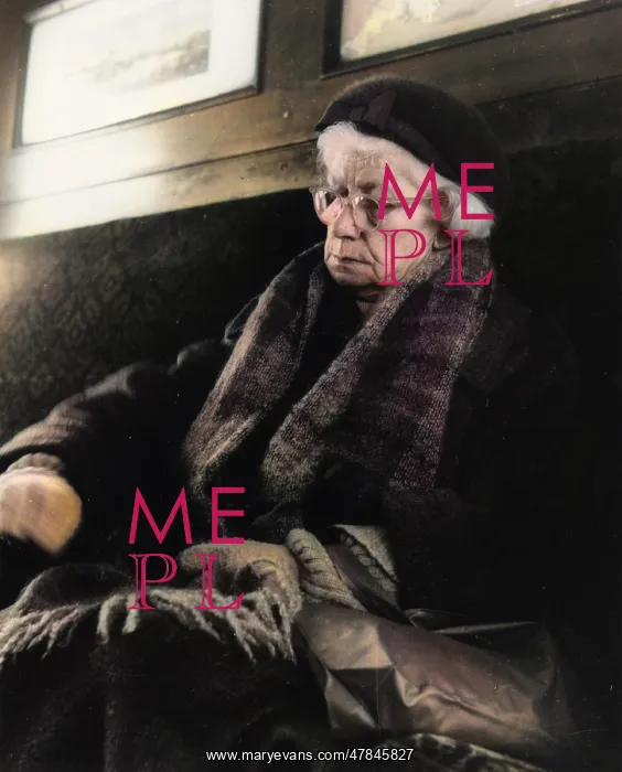  : Tired elderly woman sleeping on a train