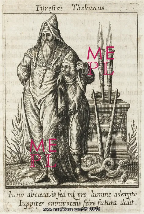 : Tiresias. TIRESIAS, Theban soothsayer, blinded because he accidentally saw Athena bathing : Tiresias. TIRESIAS, Theban soothsayer, blinded because he accidentally saw Athena bathing