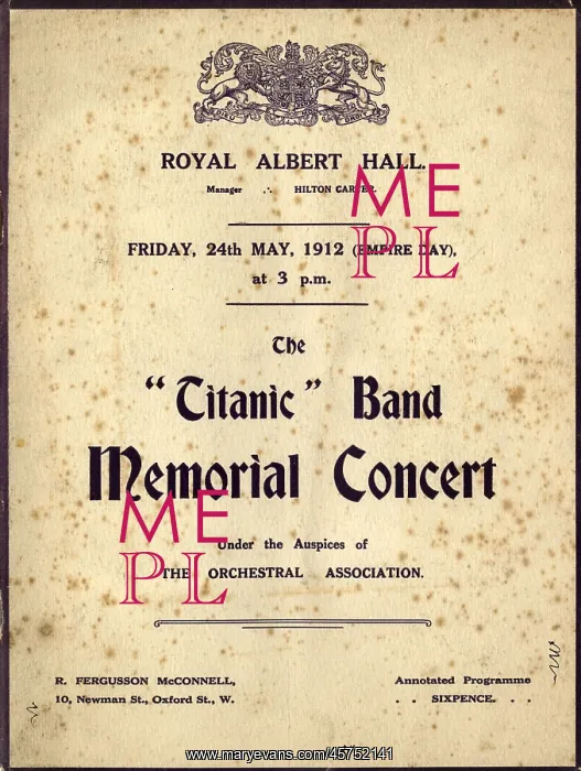: Titanic Band Memorial Concert programme : Titanic Band Memorial Concert programme