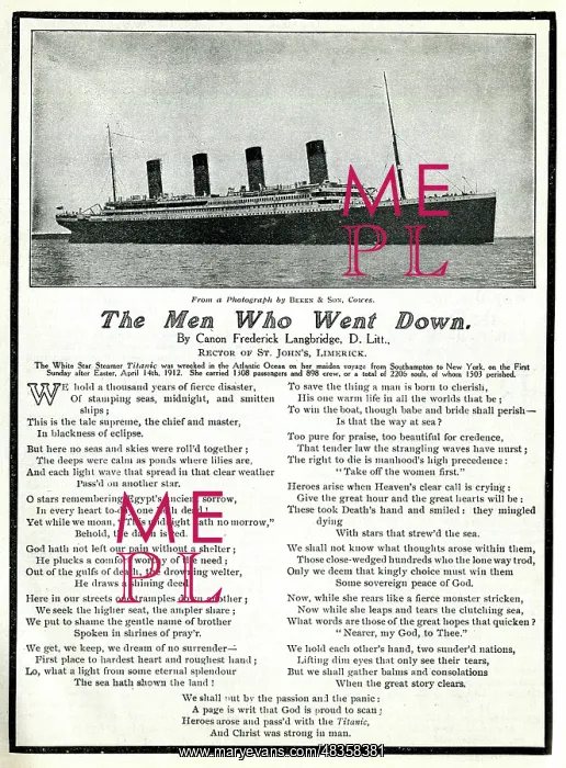 : Titanic, The Men Who Went Down - poem : Titanic, The Men Who Went Down - poem