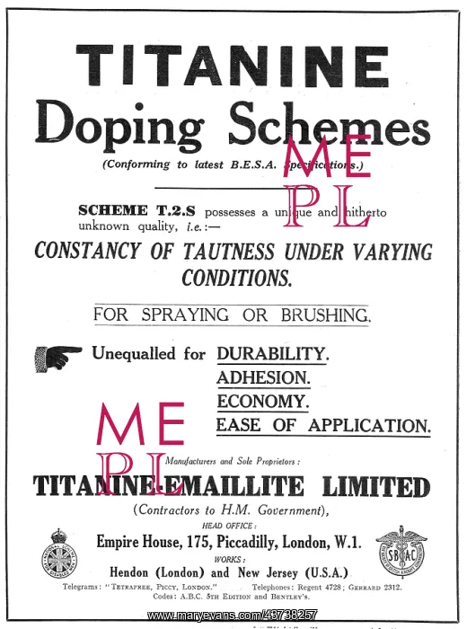 : Titanine Aircraft Doping Scheme T.2.S : Titanine Aircraft Doping Scheme T.2.S