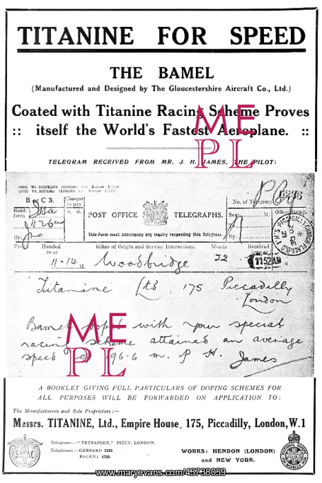 : Titanine Dope 1922 Advert : Titanine Dope 1922 Advert