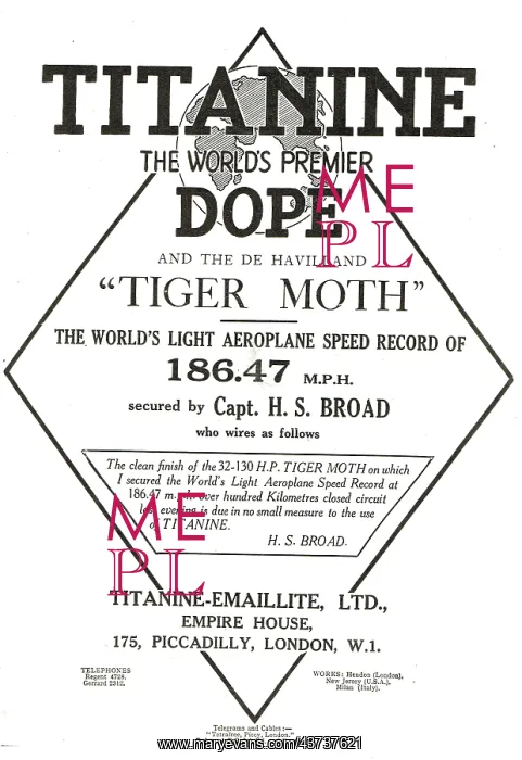 : Titanine Dope Specified For The De Havilland Tiger Moth : Titanine Dope Specified For The De Havilland Tiger Moth