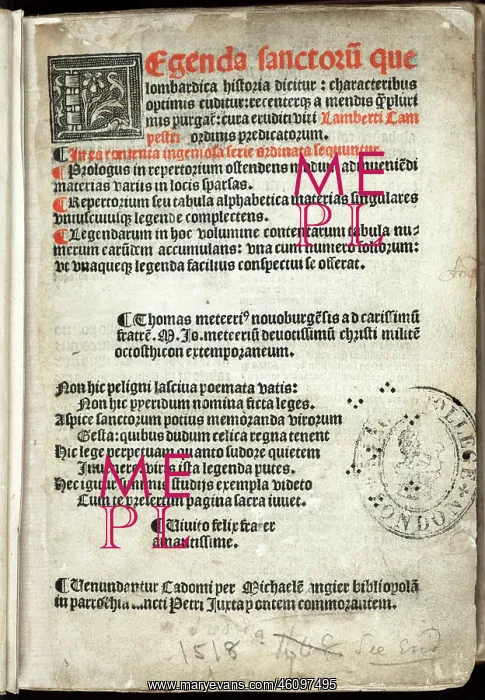 : Title page of the 1518 edition of the Golden legend : Title page of the 1518 edition of the Golden legend