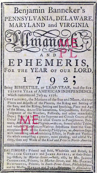 : Title page of a 1792 Almanac published by ? : Title page of a 1792 Almanac published by ?