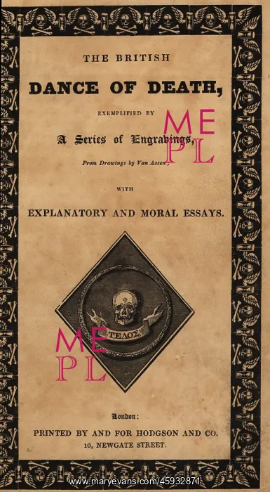 : Title page with calligraphy and skulls and crossbones : Title page with calligraphy and skulls and crossbones