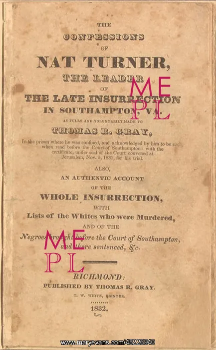 : Title page from the CONFESSIONS OF NAT TURNER, ? : Title page from the CONFESSIONS OF NAT TURNER, ?