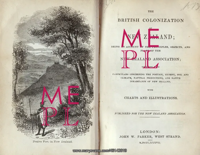 : Title page and frontispiece, Colonization of New Zealand : Title page and frontispiece, Colonization of New Zealand