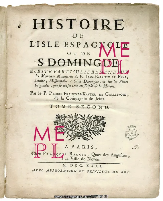 : Title page, Histoire de l'Isle Espagnole ou de S. Domingue : Title page, Histoire de l'Isle Espagnole ou de S. Domingue